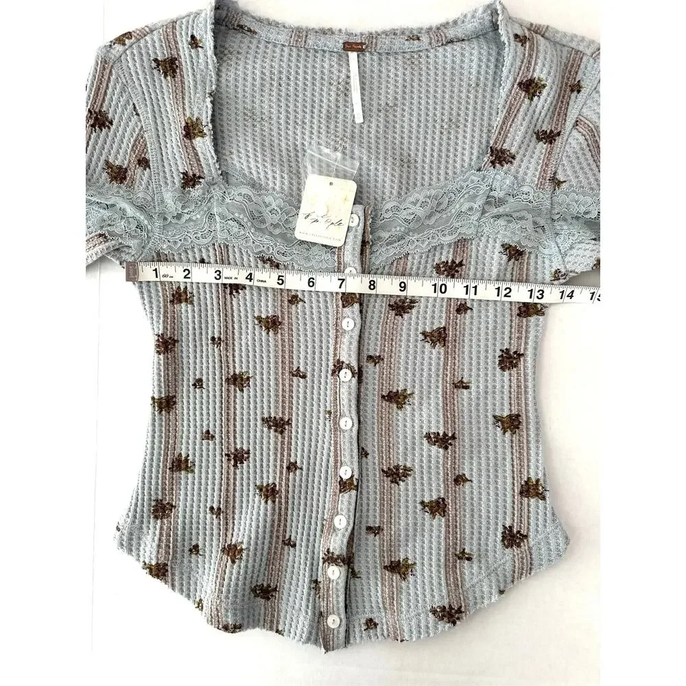 Free People Dainty Let's Party Cardi in Pearl Blue Combo Waffle Knit–NWT Size XS